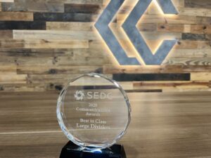 The trophy for the SEDC 2025 Communications Awards, Best in Class Large Division.