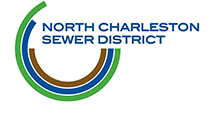 North Charleston Sewer District logo. 3 concentric circles, green, blue, and brown, intersected by the words 